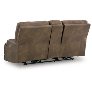 Ashley Furniture Beckley Place Faux Leather Power Reclining Loveseat w/Console & Adjustable Headrests, Earth