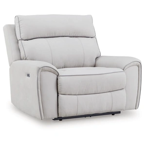 Ashley Furniture Social Pointe Polyester Power Recliner w/Adjustable Headrest, Pearl/Ash