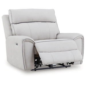 Ashley Furniture Social Pointe Polyester Power Recliner w/Adjustable Headrest, Pearl/Ash