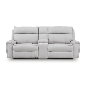 Ashley Furniture Social Pointe 3-Piece Polyester Modular Power Reclining Loveseat w/Console, Pearl/Ash