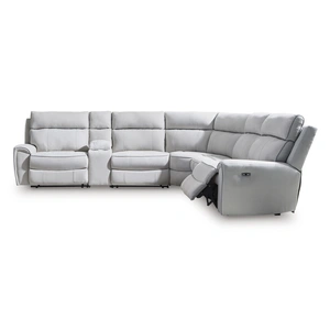 Ashley Furniture Social Pointe 6-Piece L-Shaped Polyester Reclining Sectional w/Console, Pearl/Ash
