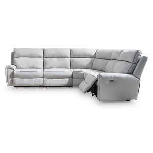 Ashley Furniture Social Pointe 5-Piece L-Shaped Polyester Power Reclining Sectional, Pearl/Ash
