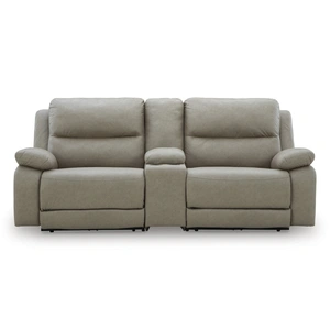Ashley Furniture Narwhal Place 3-Piece Faux Leather Modular Power Reclining Loveseat w/Console, Pebble