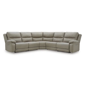 Ashley Furniture Narwhal Place 5-Piece L-Shaped Faux Leather Power Reclining Sectional, Pebble