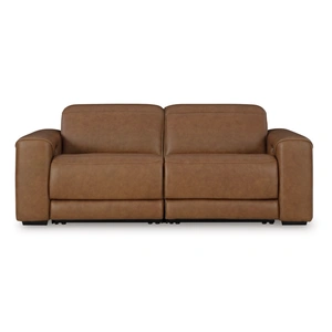Ashley Furniture Magic Man Rally 2-Piece Leather Modular Power Reclining Loveseat, Caramel
