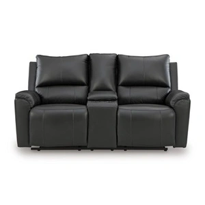 Ashley Furniture Glossmore Leather/PVC Reclining Loveseat w/Console, Black