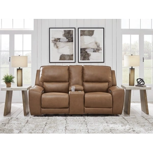 Ashley Furniture DeepWakes Leather/PVC Power Reclining Living Set, Caramel