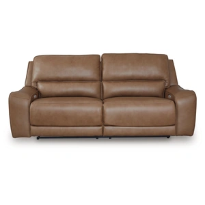 Ashley Furniture DeepWakes Leather/PVC 2-Seat Power Reclining Sofa w/Adjustable Headrests, Caramel