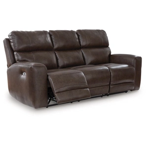 Ashley Furniture Crossplex Leather/PVC Power Reclining Sofa w/Adjustable Headrests, Smoke
