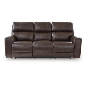 Ashley Furniture Crossplex Leather/PVC Power Reclining Sofa w/Adjustable Headrests, Smoke