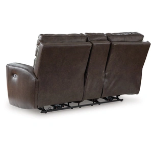 Ashley Furniture Crossplex Leather/PVC Power Reclining Loveseat w/Console & Adjustable Headrests, Smoke