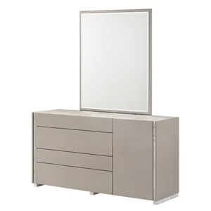 J&M Furniture Pearl 4-Drawer 1-Door Dresser & Mirror, Grey/White