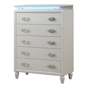 Galaxy Home Furnishings Perla 5-Drawer Wood Veneer Chest with LED Lighting, Milky White