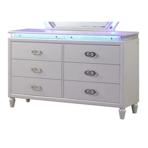 Galaxy Home Furnishings Perla 6-Drawer Wood Veneer Dresser with LED Lighting, Milky White
