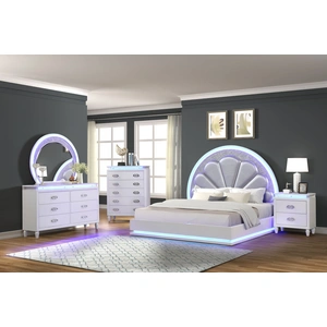 Galaxy Home Furnishings Perla 6-Drawer Wood Veneer Dresser with LED Lighting, Milky White