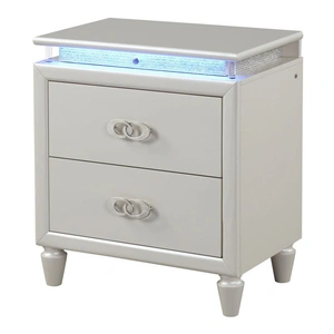 Galaxy Home Furnishings Perla 2-Drawer Wood Veneer Nightstand with LED Lighting, Milky White