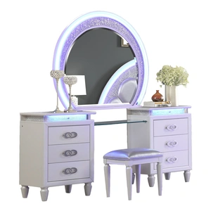 Galaxy Home Furnishings Perla 6-Drawer Wood Veneer Vanity with LED Lighting, Milky White