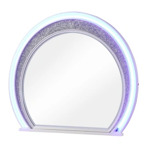 Galaxy Home Furnishings Perla Round Wood Veneer Mirror with LED Lighting, Milky White