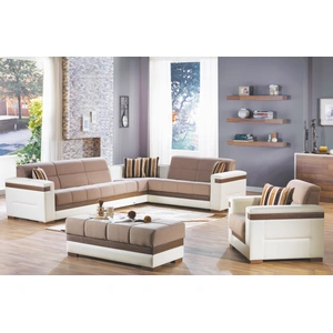 Bellona USA Moon Fabric/PU Sleeper Storage Living Room Set, Platin Mustard