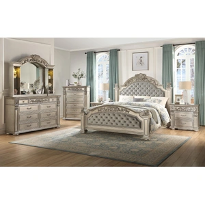 Cosmos Furniture Platinum Bedroom Set with Faux Leather Upholstered Headboard & Footboard