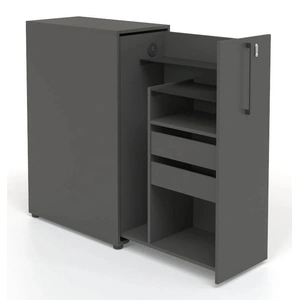 NARBUTAS Boxi Office Lockable Storage Tower w/1 Shelf, 2 Metal Shelves, 2 Small Drawers & USB Port