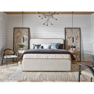 Universal Furniture Nomad Fabric/Wood Panel Bed in Canberra Ivory/White Oak