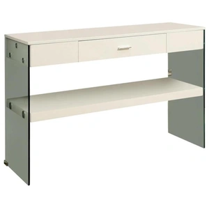 Furniture of America Raya Glass/Wood Storage Sofa Table, White