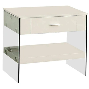 Furniture of America Raya Glass/Wood Storage End Table, White