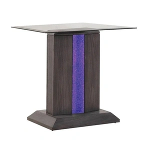 Furniture of America Rhyl Glass/Wood End Table w/LED Light, Gray