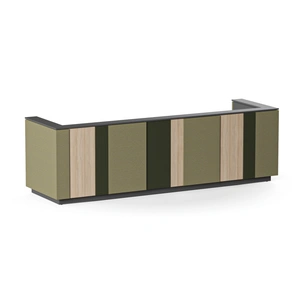 NARBUTAS Domino 142-inch U-Shaped Reception Unit w/Hard & Upholstered Panels, 2 Q-ACTIVE Sit-Stand Desks