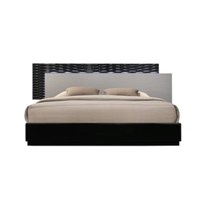 J&M Furniture Roma Modern Lacquer LED Platform Bed, Black/Grey Lacquer