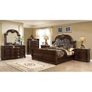 Galaxy Home Furnishings Roma Leatherette/Wood Regular Bedroom Set, Dark Walnut