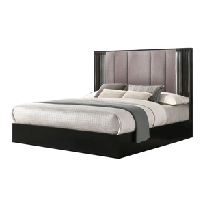 J&M Furniture Rosette Leatherette Bedroom Set w/LED, Black/Grey