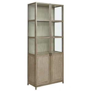 American Drew West Fork Blackwell Wood Display Cabinet w/2 Doors, Aged Taupe