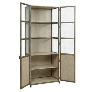 American Drew West Fork Blackwell Wood Display Cabinet w/2 Doors, Aged Taupe