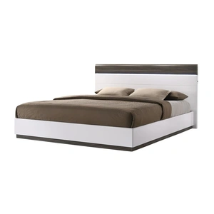 J&M Furniture The Sanremo B LED Panel Bed, Walnut Veneer/White