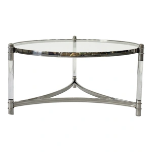 Furnings Timeless Round Glass Top Coffee Table with Acrylic Legs & Stainless Steel Base