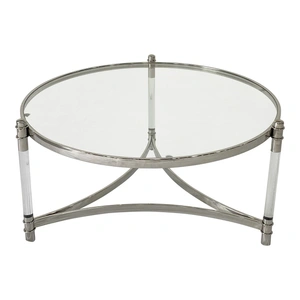 Furnings Timeless Round Glass Top Coffee Table with Acrylic Legs & Stainless Steel Base