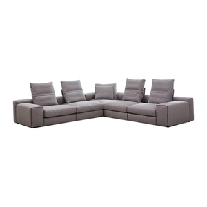 Mobital Flipout L-Shaped Tweed 5-piece Sectional Sofa, Smoke/Black Piping