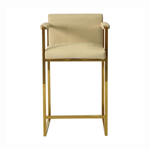 Furnings Timeless Velvet Bar Stool with Arms, Gold & Beige