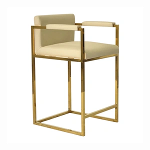 Furnings Timeless Velvet Bar Stool with Arms, Gold & Beige