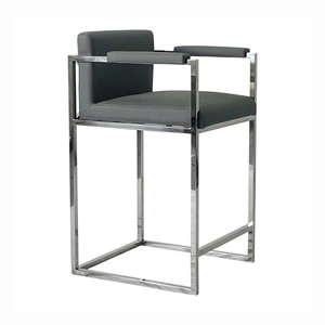 Furnings Timeless Velvet Bar Stool with Arms, Silver & Gray