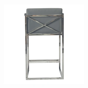 Furnings Timeless Velvet Bar Stool with Arms, Silver & Gray