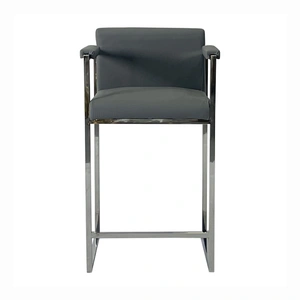 Furnings Timeless Velvet Bar Stool with Arms, Silver & Gray
