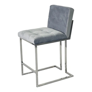 Furnings Timeless Armless Velvet Bar Stool, Silver & Gray