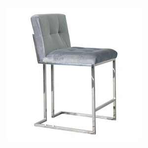 Furnings Timeless Armless Velvet Bar Stool, Silver & Gray