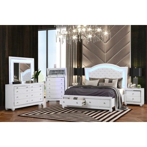 Cosmos Furniture Shiney Bedroom Set with LED Lighting, Faux Leather Upholstered Headboard & Storage Drawers