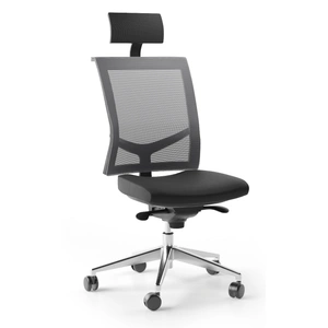 NARBUTAS Eva.II Executive Chair w/Soft PU Headrest, Black Plastic Chair Body, Synchro Mechanism (Polished Aluminium Base)