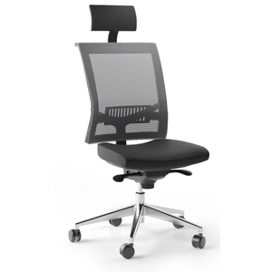 NARBUTAS Eva.II Executive Chair w/Lumbar Support & Soft PU Headrest, Black Plastic Chair Body, Synchro Mechanism (Polished Aluminium Base)