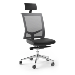 NARBUTAS Eva.II Executive Chair w/Soft PU Headrest, Black Plastic Chair Body, Synchro Mechanism w/Side Tension (Polished Aluminium Base)
